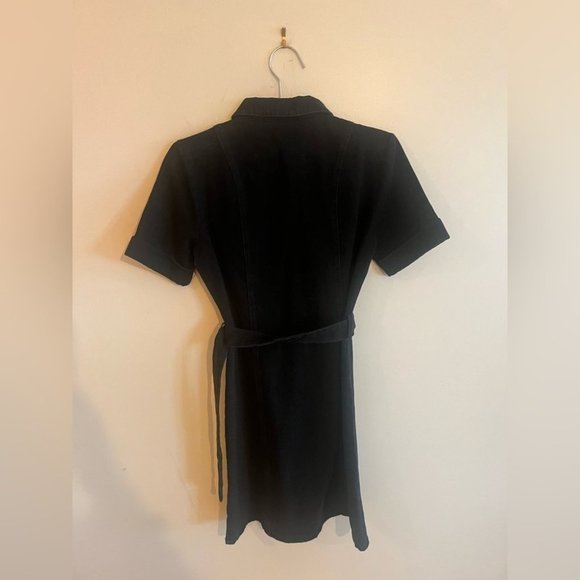 Belted and Zipped Black Denim Dress - Picture 3 of 7